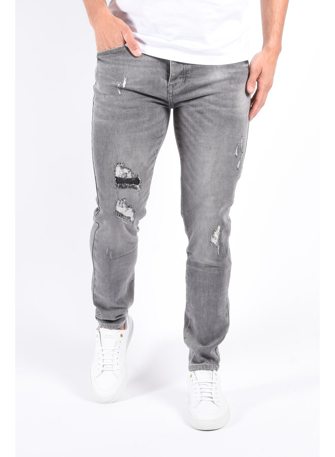 Slim Fit Stretch Jeans “Zeno” Grey Distressed
