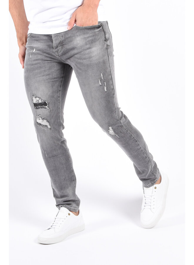 Slim Fit Stretch Jeans “Zeno” Grey Distressed