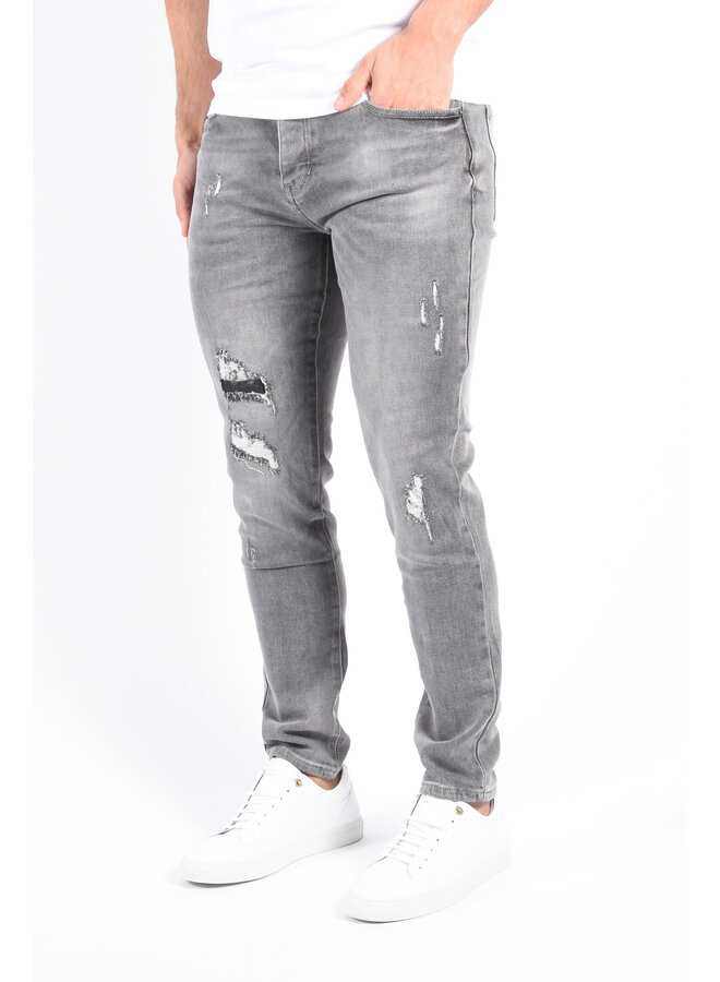 Slim Fit Stretch Jeans “Zeno” Grey Distressed