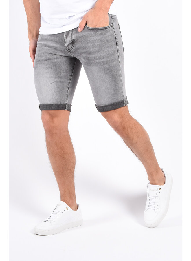 Slim Fit Stretch Jeans Shorts “Kai” Grey Washed