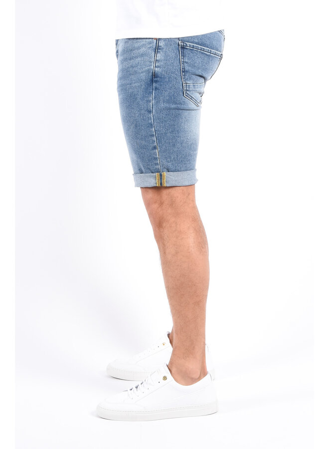 Slim Fit Stretch Jeans Shorts “Aiden” Blue Washed