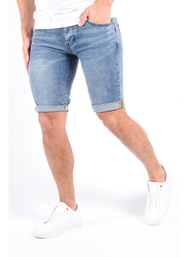 Slim Fit Stretch Jeans Shorts “Aiden” Blue Washed