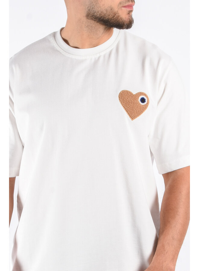 Premium Oversized T-Shirt Heart - White / Beige