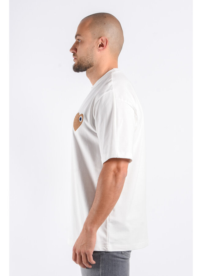 Premium Oversized T-Shirt Heart - White / Beige