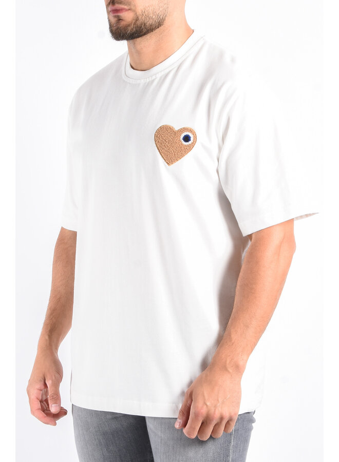 Premium Oversized T-Shirt Heart - White / Beige