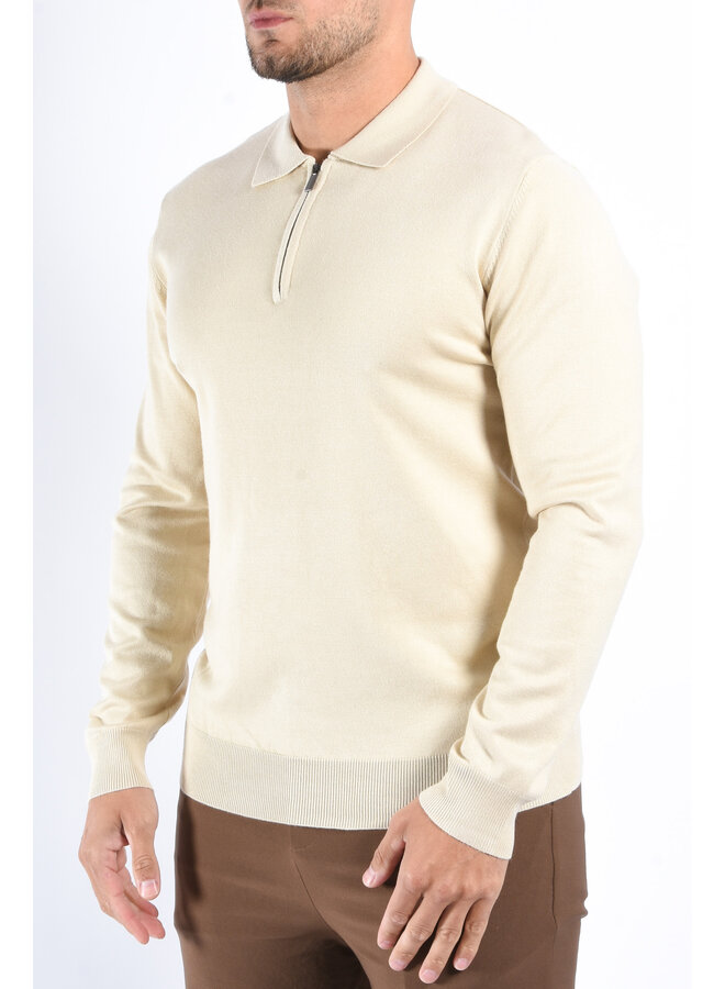 Long Sleeve Zip Knit Polo “Lorenzo” Beige