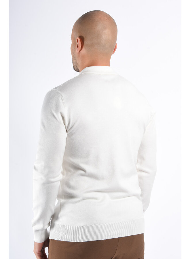 Long Sleeve Zip Knit Polo “Lorenzo” White