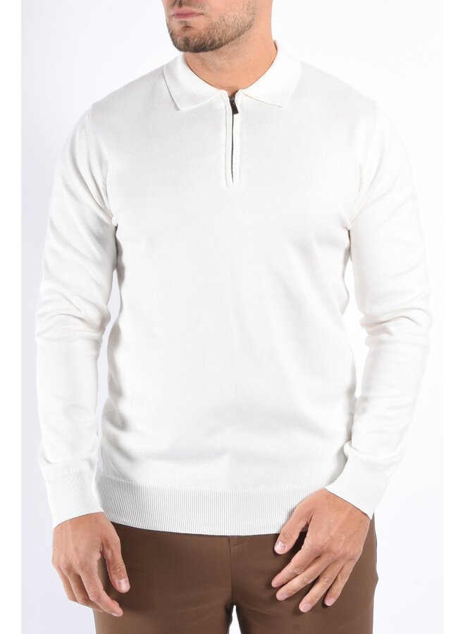 Long Sleeve Zip Knit Polo “Lorenzo” White