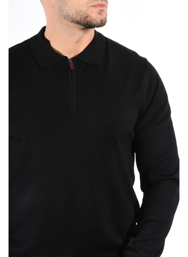 Long Sleeve Zip Knit Polo “Lorenzo” Black