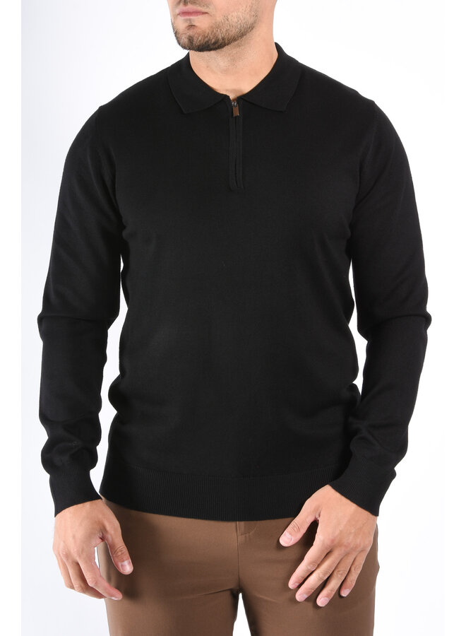 Long Sleeve Zip Knit Polo “Lorenzo” Black