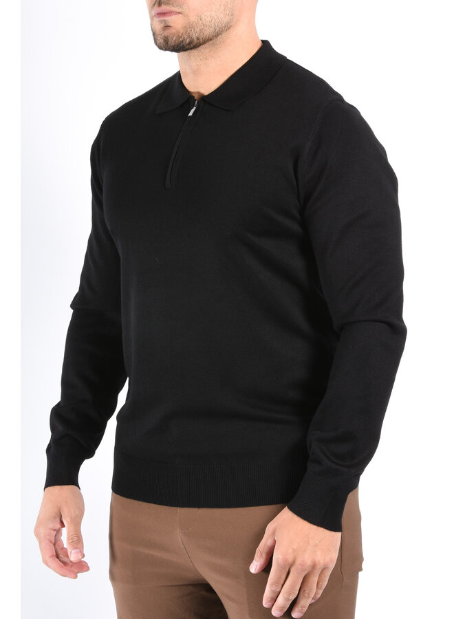 Long Sleeve Zip Knit Polo “Lorenzo” Black
