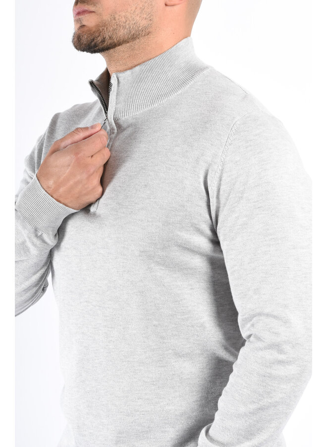 Half Zip Knit Sweater “Alessio” Light Grey Melange