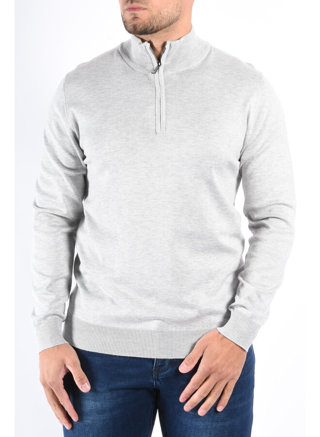 Half Zip Knit Sweater “Alessio” Light Grey Melange