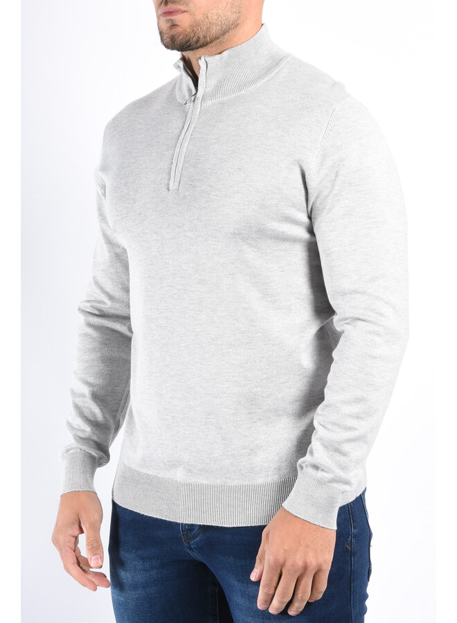 Half Zip Knit Sweater “Alessio” Light Grey Melange