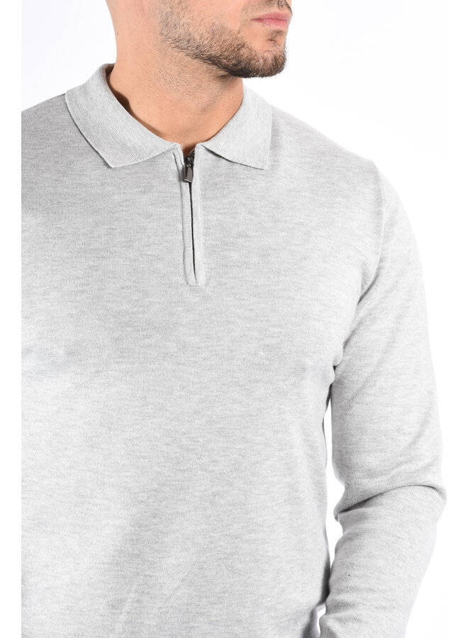 Long Sleeve Zip Knit Polo “Lorenzo” Light Grey Melange