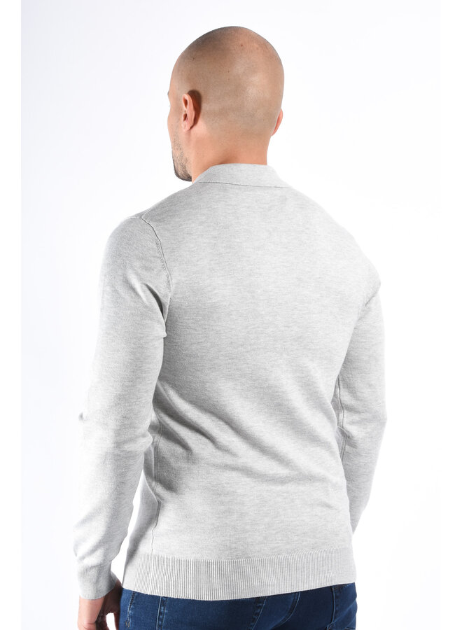 Long Sleeve Zip Knit Polo “Lorenzo” Light Grey Melange