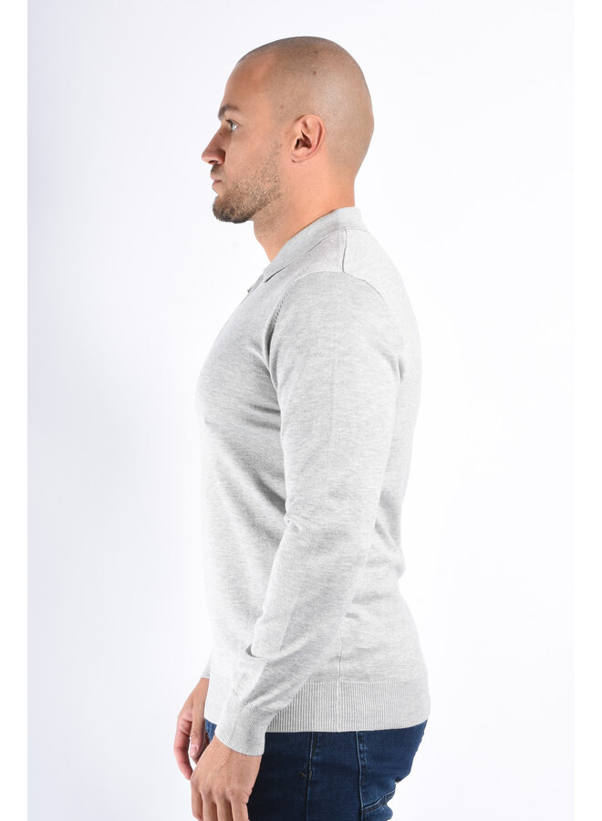 Long Sleeve Zip Knit Polo “Lorenzo” Light Grey Melange