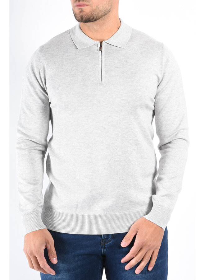 Long Sleeve Zip Knit Polo “Lorenzo” Light Grey Melange