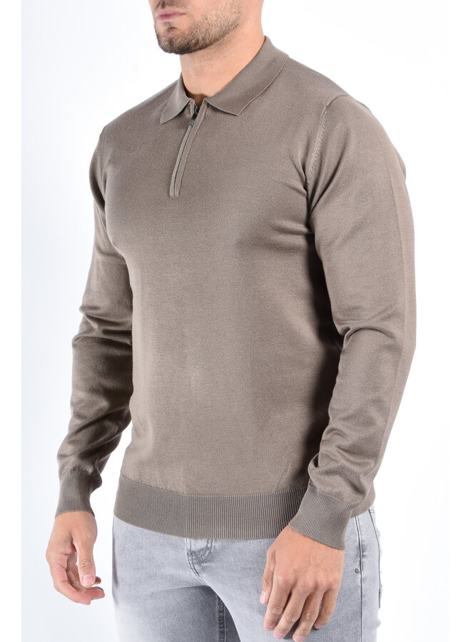 Long Sleeve Zip Knit Polo “Lorenzo” Khaki Green