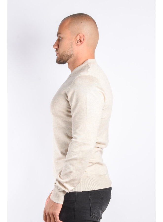 Long Sleeve Zip Knit Polo “Lorenzo”  Beige