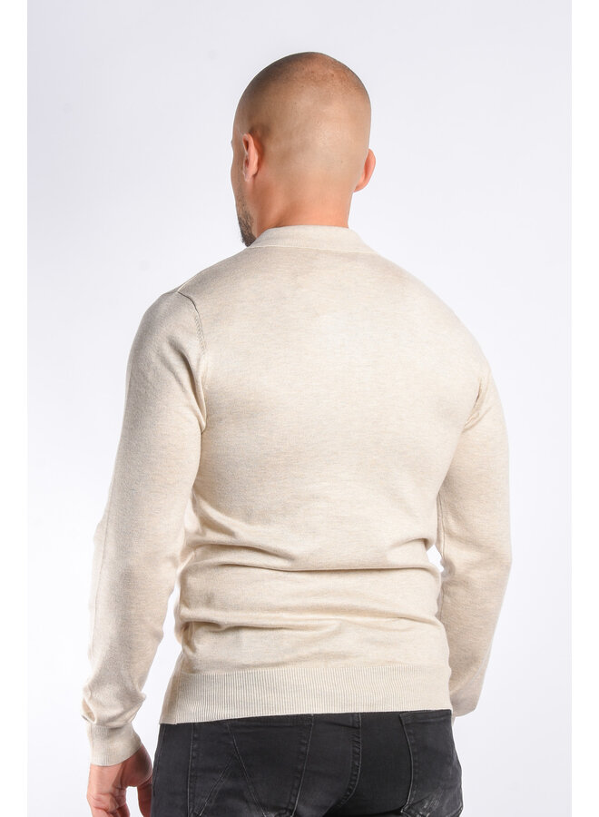 Long Sleeve Zip Knit Polo “Lorenzo”  Beige