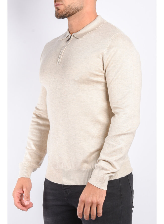 Long Sleeve Zip Knit Polo “Lorenzo”  Beige