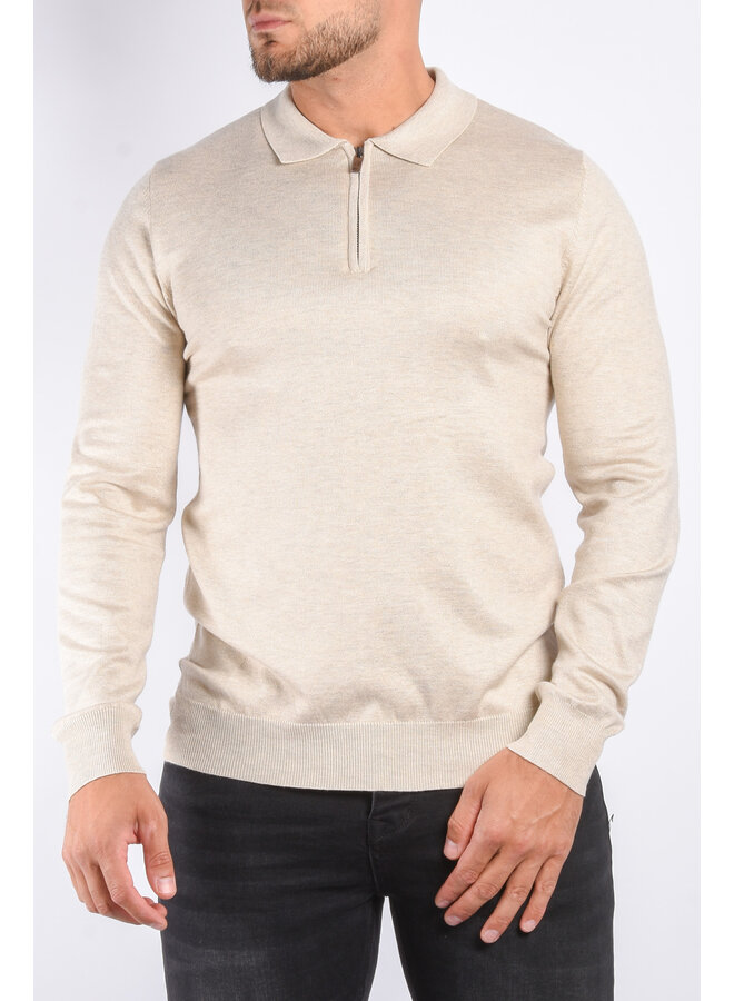 Long Sleeve Zip Knit Polo “Lorenzo”  Beige