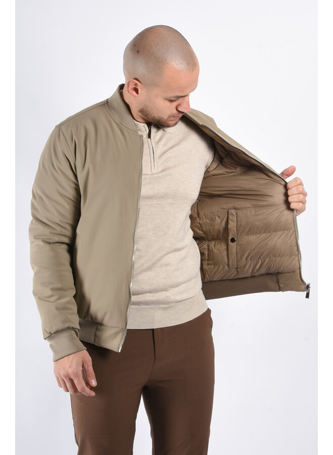 Reversible Padded Bomber Jacket “Verso” Taupe