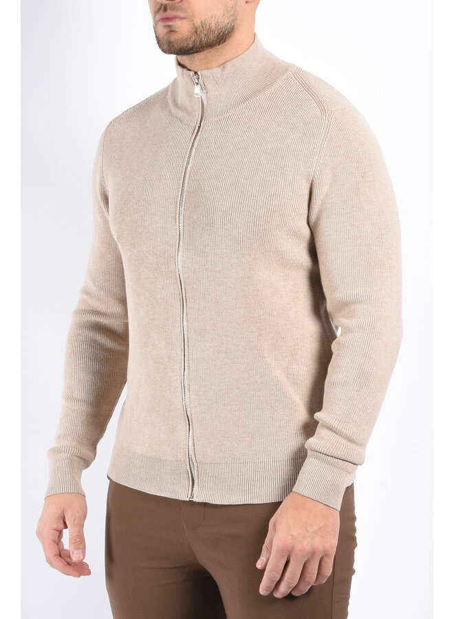 Ribbed Full Zip Knit Vest "Moreno" Beige Melange