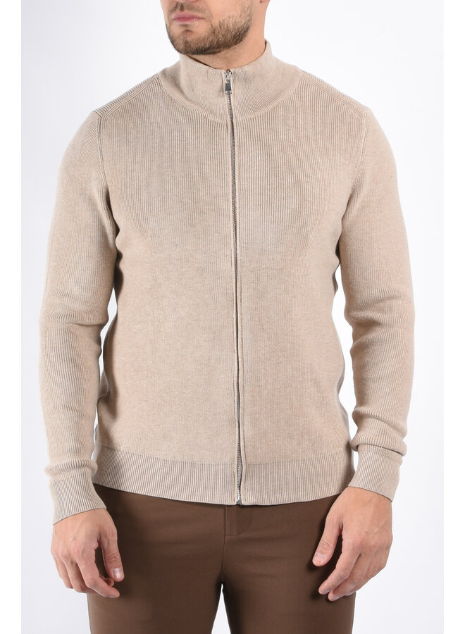 Ribbed Full Zip Knit Vest "Moreno" Beige Melange