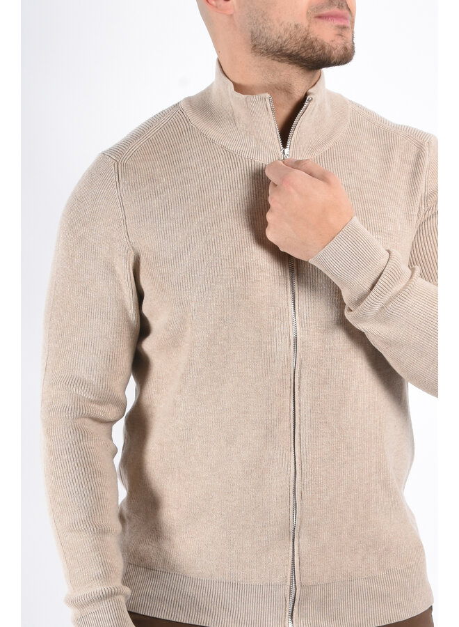 Ribbed Full Zip Knit Vest "Moreno" Beige Melange
