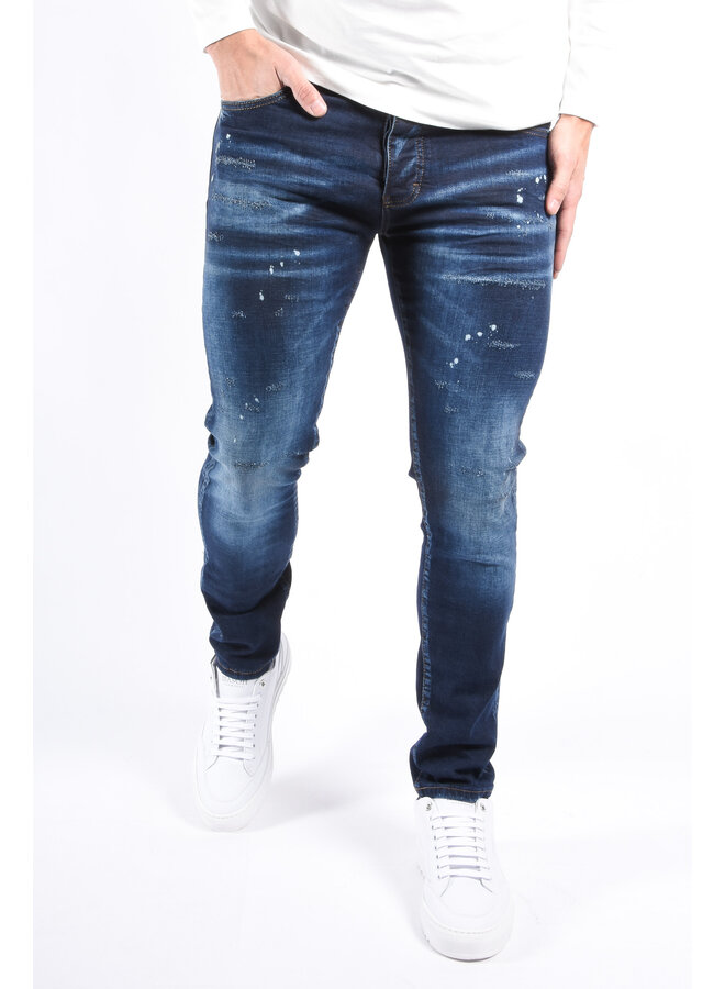 Slim Fit Stretch Jeans “Napoli” Blue Washed / Splashed