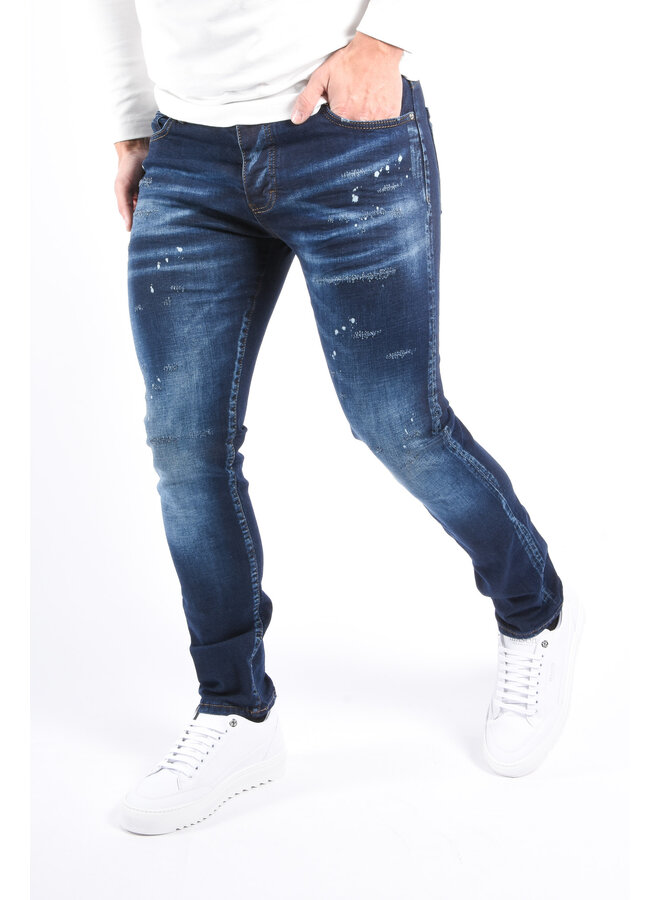 Slim Fit Stretch Jeans “Napoli” Blue Washed / Splashed