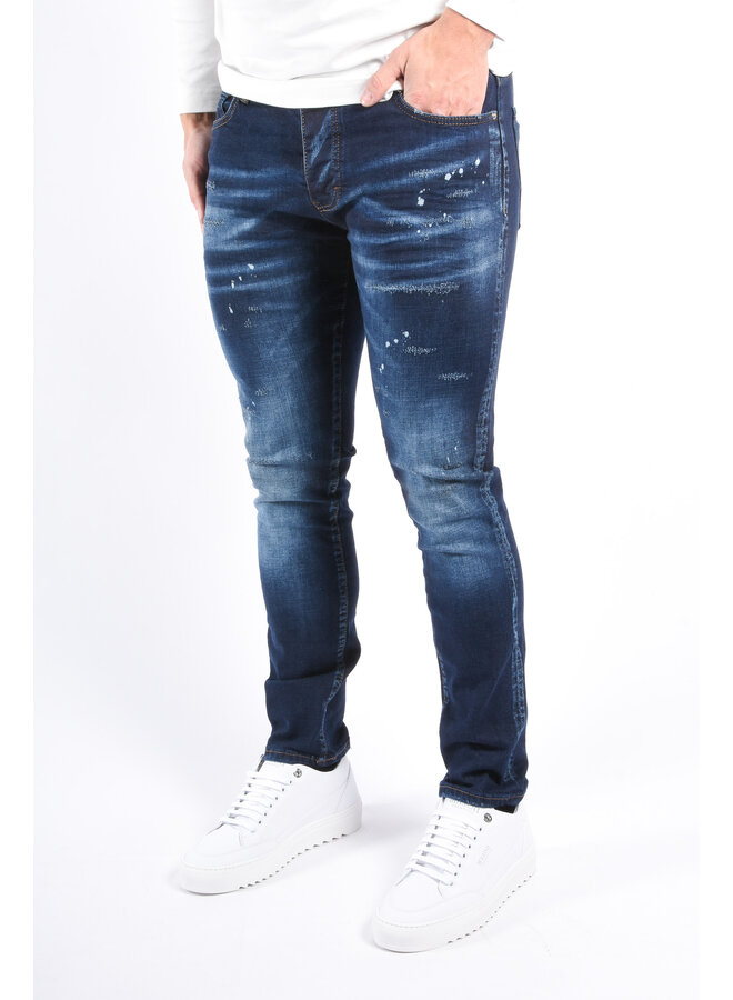 Slim Fit Stretch Jeans “Napoli” Blue Washed / Splashed