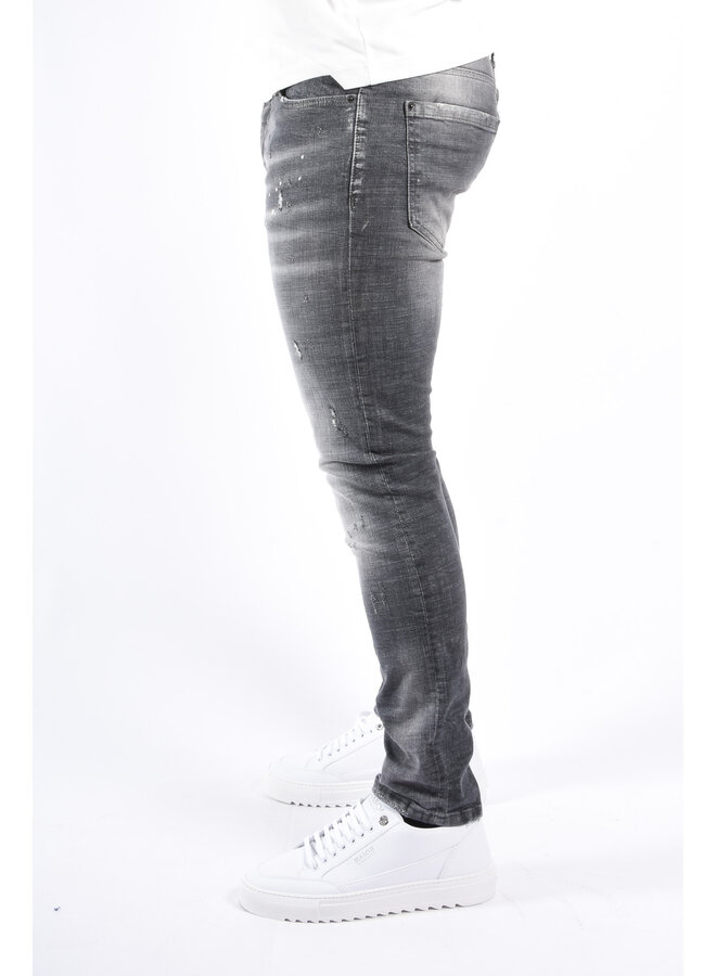 Slim Fit Stretch Jeans “Napoli” Grey Washed / Splashed