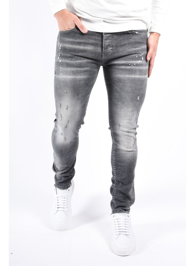 Slim Fit Stretch Jeans “Napoli” Grey Washed / Splashed