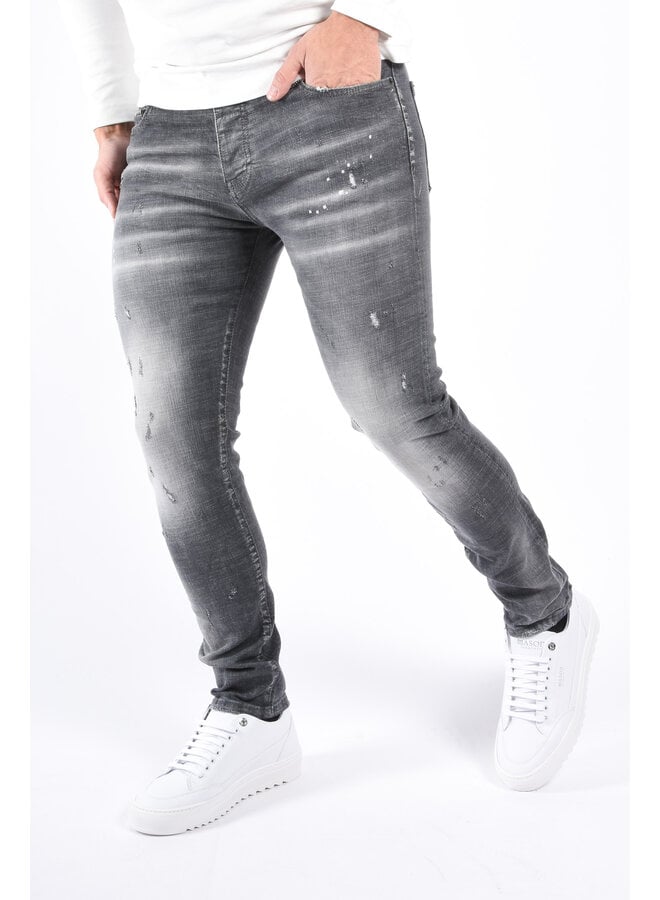 Slim Fit Stretch Jeans “Napoli” Grey Washed / Splashed
