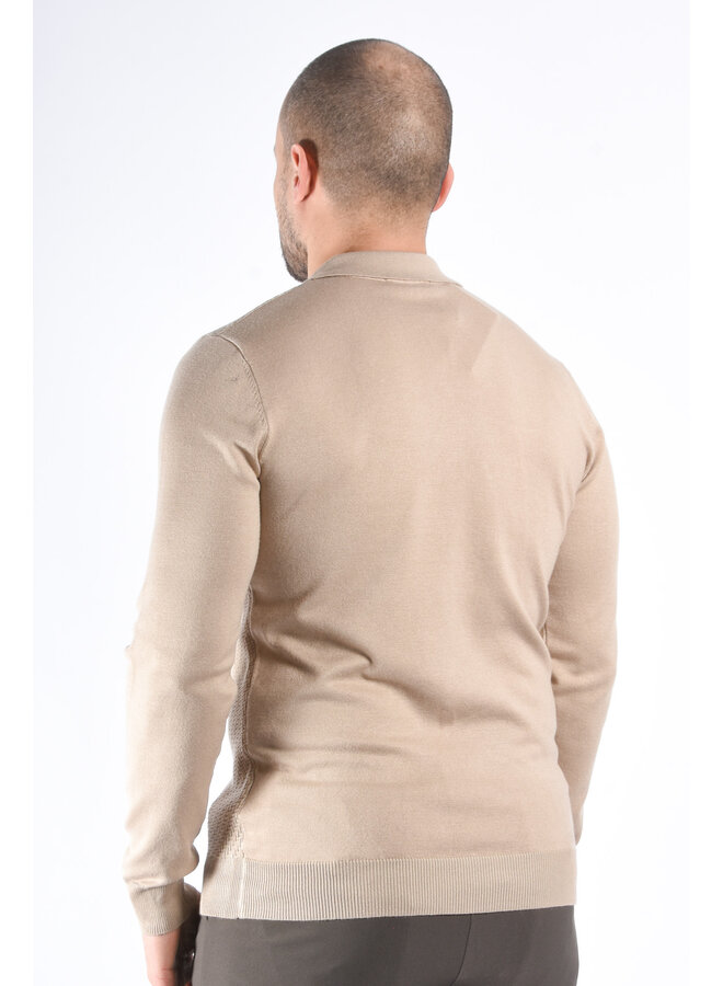 Textured Knit Zip Polo “Savio”  Beige