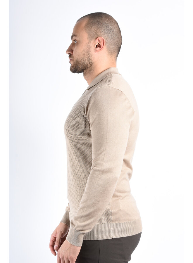 Textured Knit Zip Polo “Savio”  Beige