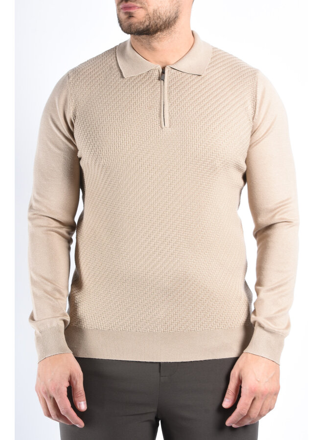 Textured Knit Zip Polo “Savio”  Beige