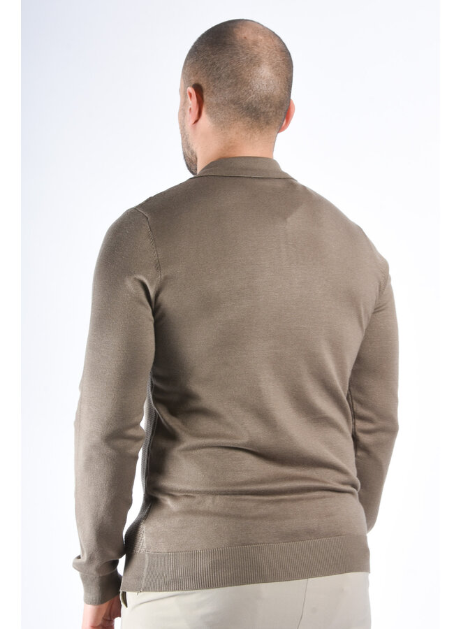 Textured Knit Zip Polo “Savio”  Khaki Green