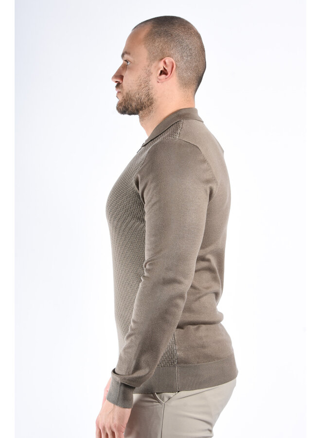 Textured Knit Zip Polo “Savio”  Khaki Green