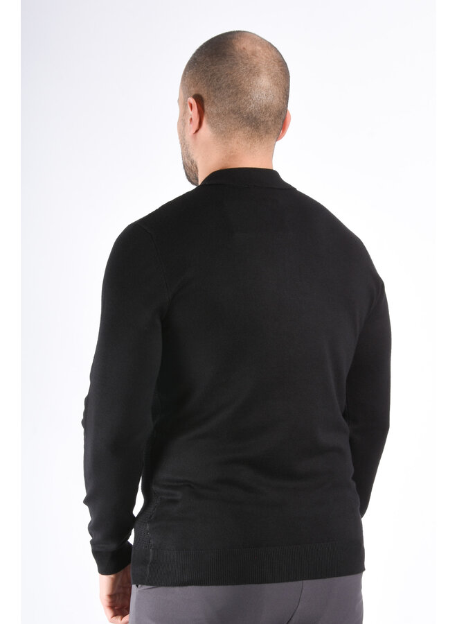 Textured Knit Zip Polo “Savio” Black