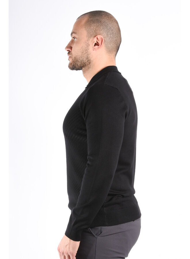 Textured Knit Zip Polo “Savio” Black