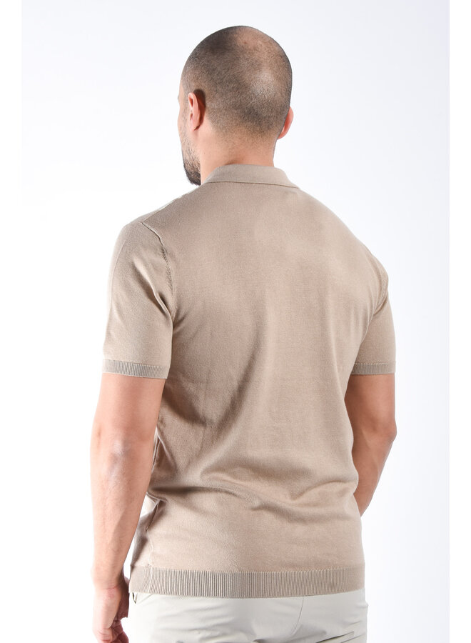 Striped Knit Zip Polo “Filip” Taupe / Beige