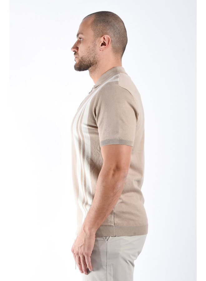Striped Knit Zip Polo “Filip” Taupe / Beige