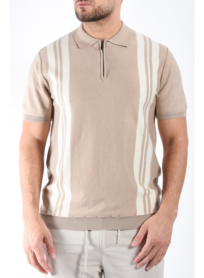 Striped Knit Zip Polo “Filip” Taupe / Beige