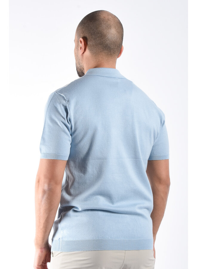 Striped Knit Zip Polo “Filip” Light Blue / White