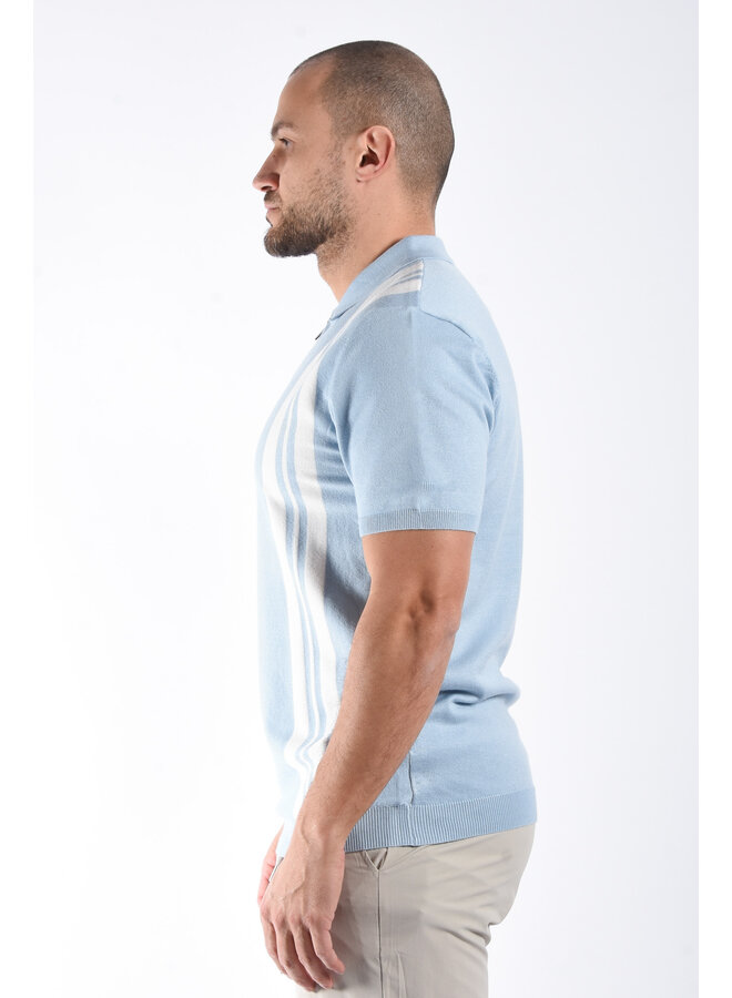 Striped Knit Zip Polo “Filip” Light Blue / White