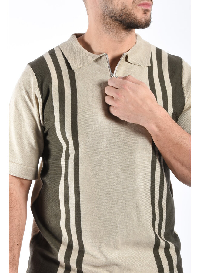 Striped Knit Zip Polo “Filip” Beige / Green